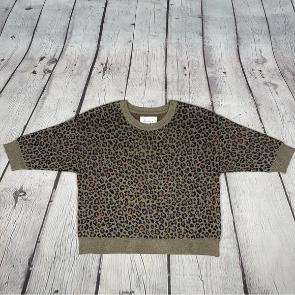 ANTHROPOLOGIE metallic leopard print 3/4 sleeve sweater top, size XS - Picture 8 of 16